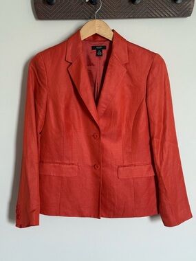 Alfani Petite Vintage Orange Silk Linen Lightweight 2 Button Blazer Size 10P